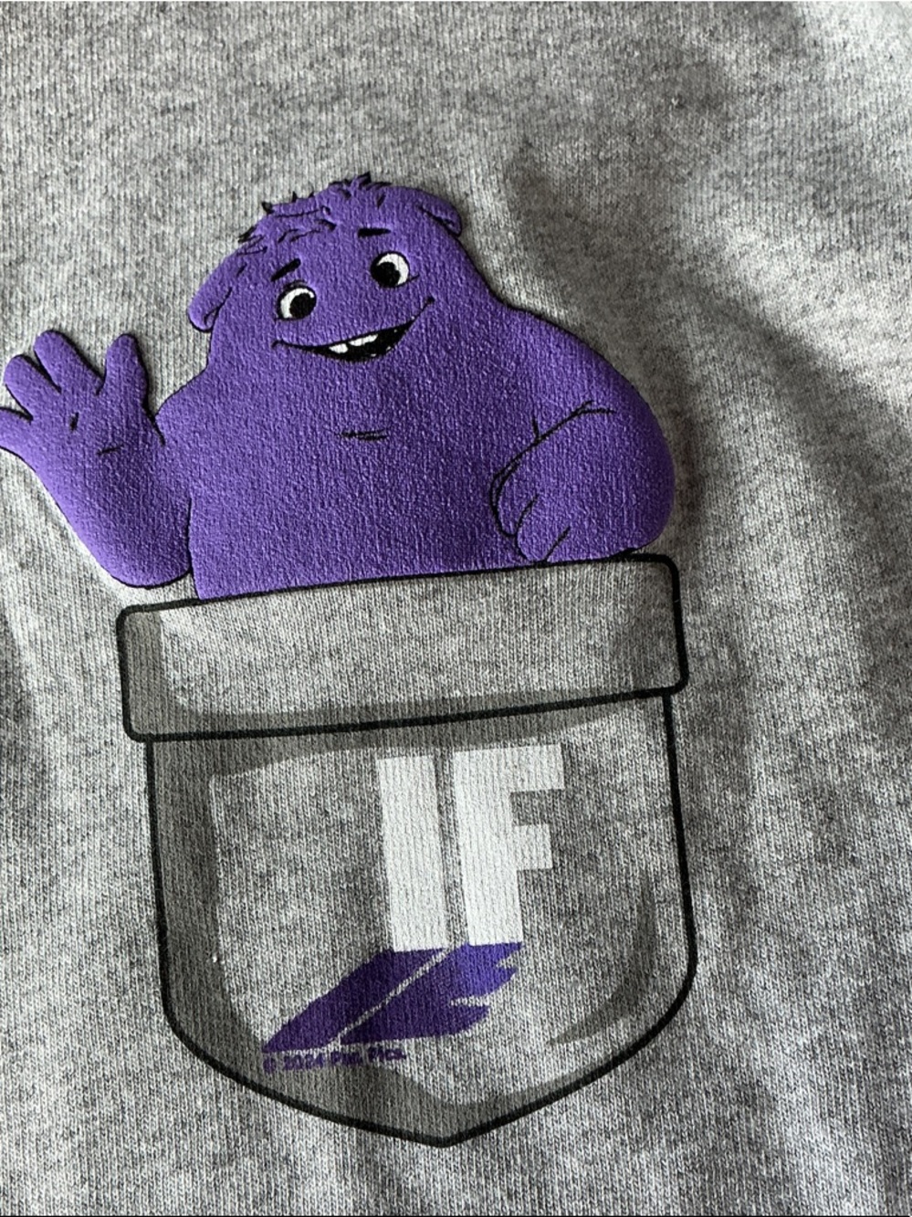 Grimace Pocket Graphic T Shirt Gray Cute Cartoon Tee Unisex - Picture 2 of 4